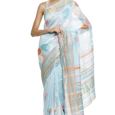 Satya Paul Blue Banarasi Silk Printed Saree with Blouse piece