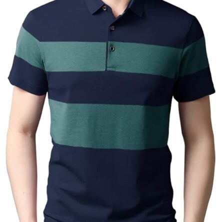 EYEBOGLER Mens Colorblocked Polo T-Shirt Dark navy Moss Green